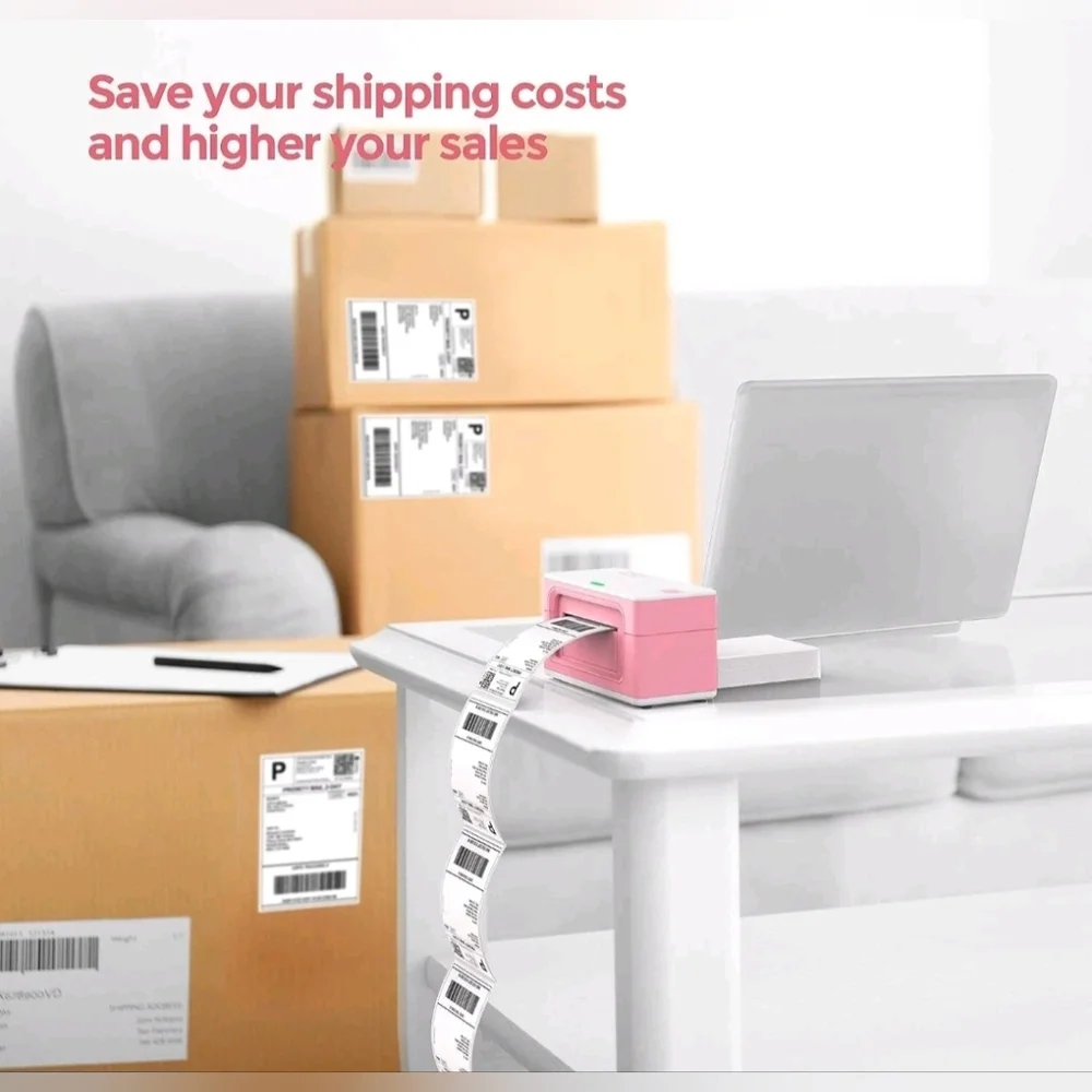 MUNBYN Thermal Label Printer 150mm/s 4x6 Desktop USB l - Pink
